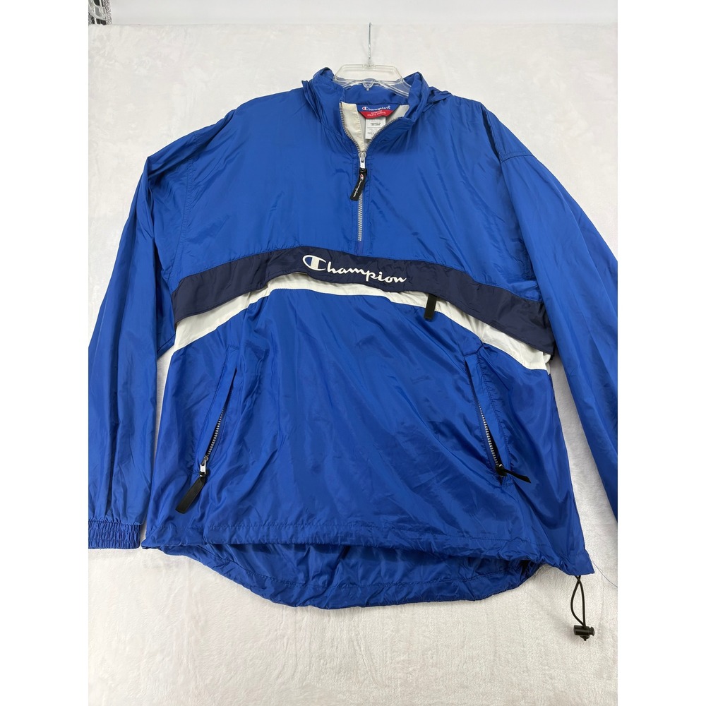 Champion Windbreaker‎ Mens Large Jacket Blue Quarter Zip Anorak Colorblock